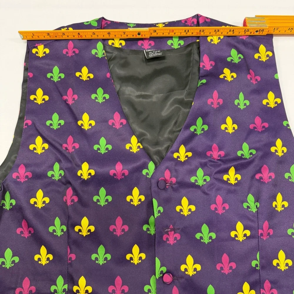 Linoel Mardi Gras Fleur De Lis Vest Mens XL Purple Green Gold Festive Waistcoat